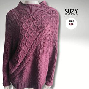 Suzy Shier Textured Cable-Knit Sweater – Size XXL (Fits Medium, Large as well)